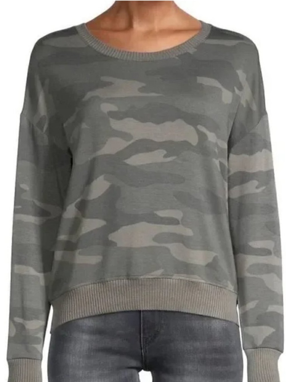 NWT Splendid Women’s Supersoft Green Camo Crewneck Top, Size XS